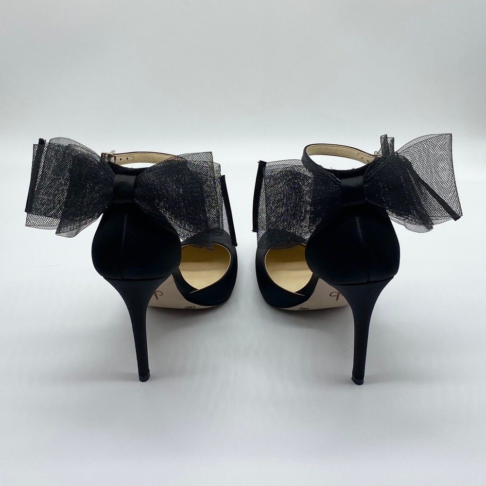 Jessica Simpson Size 6.5 Pumps D'Orsay Dress Heels Black Satin Stiletto Bows - Picture 7 of 11